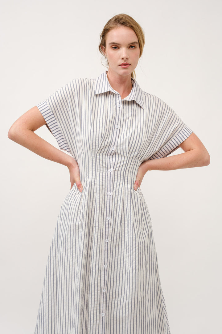 Striped Button-Up Midi Shirt Dress I ABED7712 Taupe