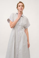Load image into Gallery viewer, Striped Button-Up Midi Shirt Dress I ABED7712 Taupe
