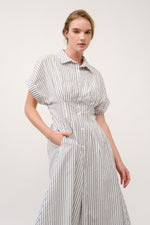 Load image into Gallery viewer, Striped Button-Up Midi Shirt Dress I ABED7712 Taupe
