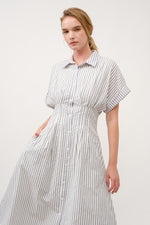 Load image into Gallery viewer, Striped Button-Up Midi Shirt Dress I ABED7712 Taupe
