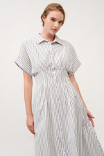 Load image into Gallery viewer, Striped Button-Up Midi Shirt Dress I ABED7712 Taupe
