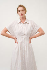 Load image into Gallery viewer, Striped Button-Up Midi Shirt Dress I ABED7712 Taupe
