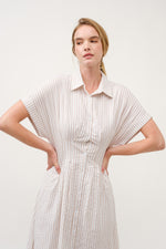 Load image into Gallery viewer, Striped Button-Up Midi Shirt Dress I ABED7712 Taupe
