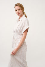 Load image into Gallery viewer, Striped Button-Up Midi Shirt Dress I ABED7712 Taupe

