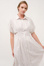 Load image into Gallery viewer, Striped Button-Up Midi Shirt Dress I ABED7712 Taupe

