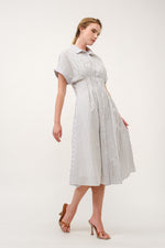 Load image into Gallery viewer, Striped Button-Up Midi Shirt Dress I ABED7712 Taupe
