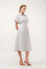 Load image into Gallery viewer, Striped Button-Up Midi Shirt Dress I ABED7712 Taupe
