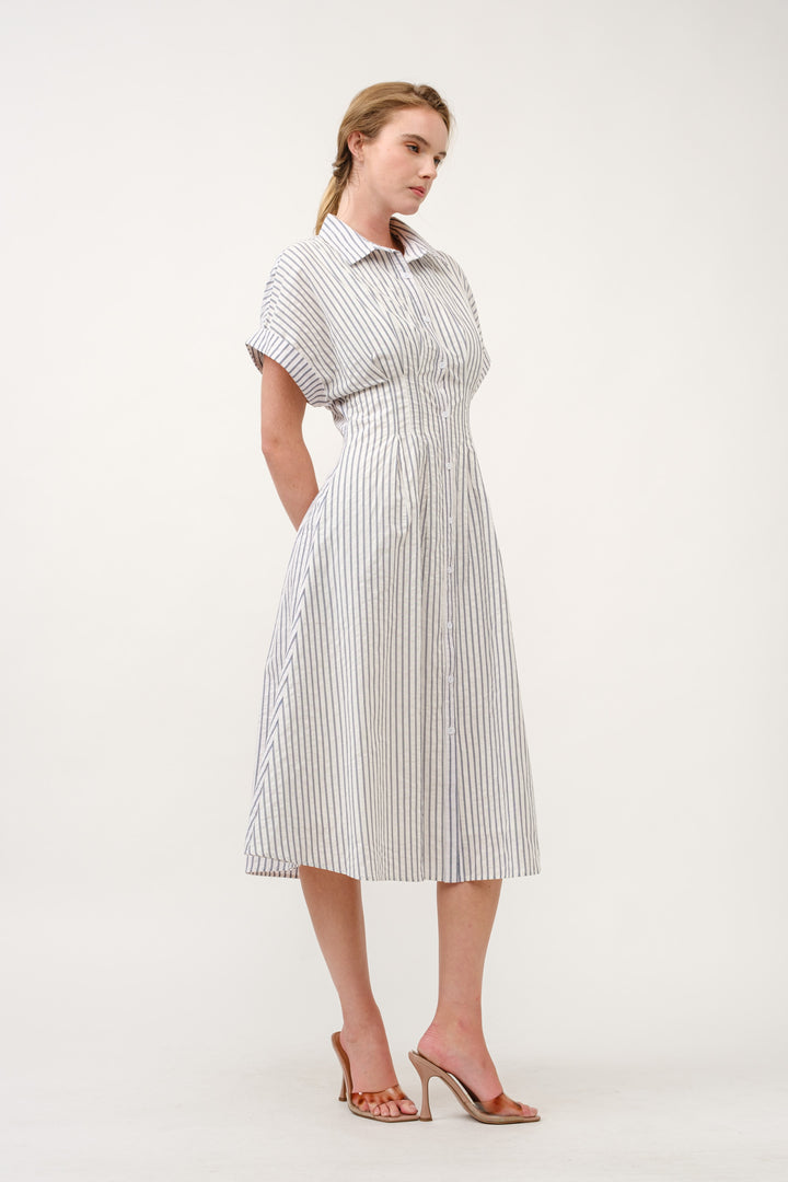 Striped Button-Up Midi Shirt Dress I ABED7712 Taupe