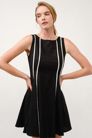 Sleeveless A-Line Dress with Piping Detail  I ABED7713 BLACK