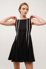 Sleeveless A-Line Dress with Piping Detail  I ABED7713 BLACK