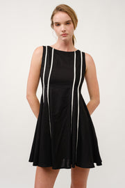 Sleeveless A-Line Dress with Piping Detail  I ABED7713 BLACK