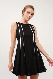 Sleeveless A-Line Dress with Piping Detail  I ABED7713 BLACK