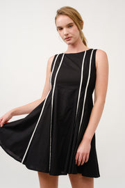 Sleeveless A-Line Dress with Piping Detail  I ABED7713 BLACK