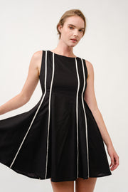 Sleeveless A-Line Dress with Piping Detail  I ABED7713 BLACK