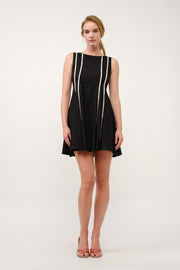 Sleeveless A-Line Dress with Piping Detail  I ABED7713 BLACK