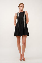 Sleeveless A-Line Dress with Piping Detail  I ABED7713 BLACK