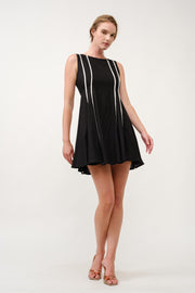 Sleeveless A-Line Dress with Piping Detail  I ABED7713 BLACK