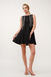 Sleeveless A-Line Dress with Piping Detail  I ABED7713 BLACK