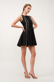 Sleeveless A-Line Dress with Piping Detail  I ABED7713 BLACK