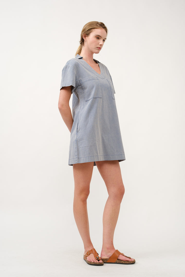 Casual Denim V-Neck Mini Dress I ABED7714 I SHIP 03/31/25