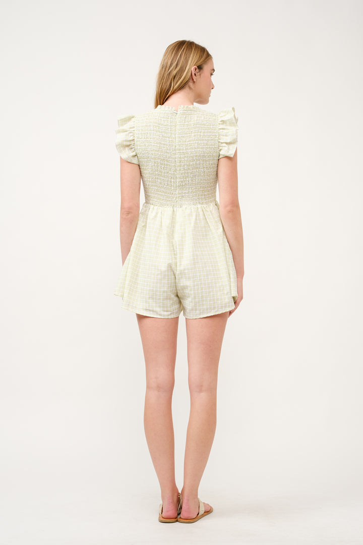 Gingham Smocked Romper  I ABED7734 I SHIP 03/31/25