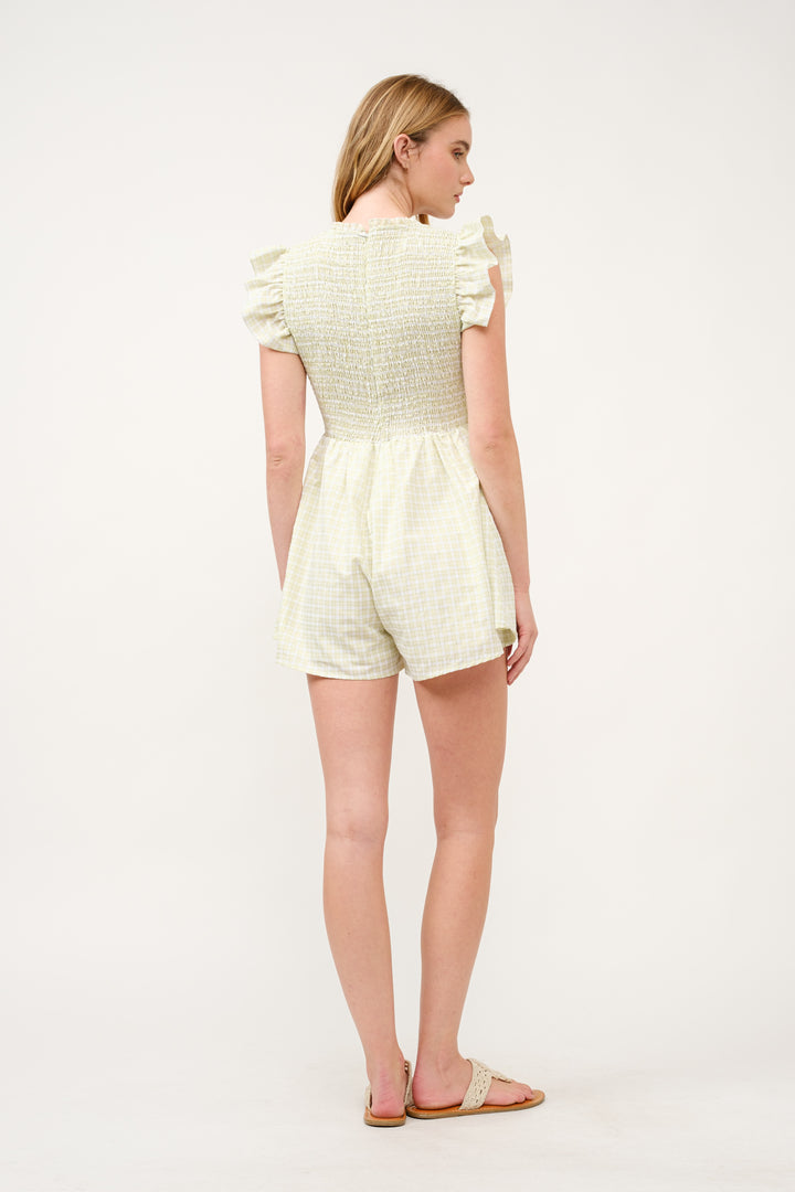 Gingham Smocked Romper  I ABED7734 I SHIP 03/31/25