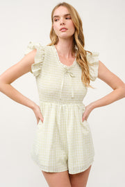Gingham Smocked Romper  I ABED7734 I SHIP 03/31/25