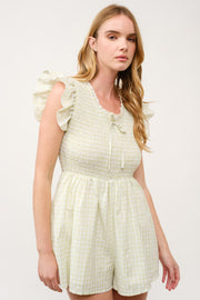 Gingham Smocked Romper  I ABED7734 I SHIP 03/31/25