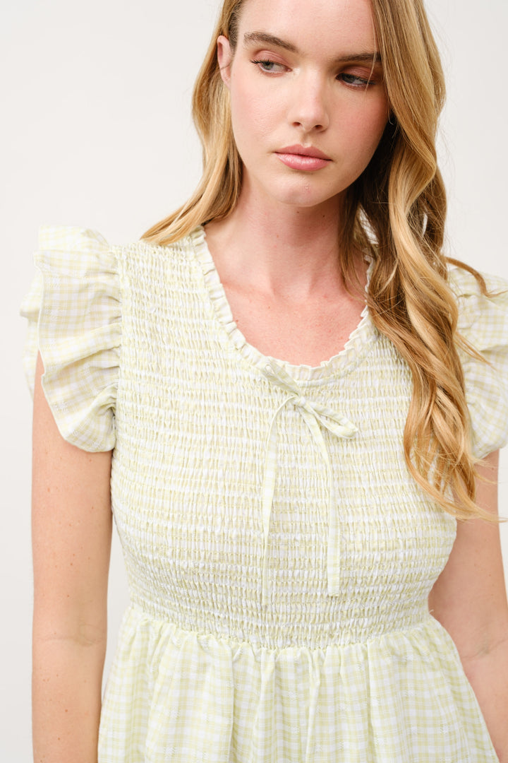 Gingham Smocked Romper  I ABED7734 I SHIP 03/31/25