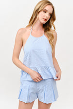 Load image into Gallery viewer, Halter Neck Ruffle Hem Top &amp; Pleated Shorts Set l ABED7736 I LILAC I SHIP 05/15/25
