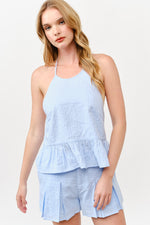Load image into Gallery viewer, Halter Neck Ruffle Hem Top &amp; Pleated Shorts Set l ABED7736 I LILAC I SHIP 05/15/25
