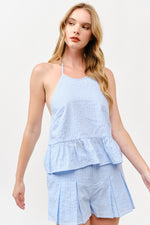 Load image into Gallery viewer, Halter Neck Ruffle Hem Top &amp; Pleated Shorts Set l ABED7736 I LILAC I SHIP 05/15/25
