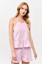 Load image into Gallery viewer, Halter Neck Ruffle Hem Top &amp; Pleated Shorts Set l ABED7736 I LILAC I SHIP 05/15/25
