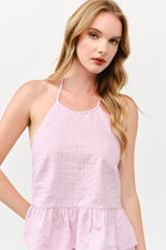 Load image into Gallery viewer, Halter Neck Ruffle Hem Top &amp; Pleated Shorts Set l ABED7736 I LILAC I SHIP 05/15/25
