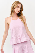 Load image into Gallery viewer, Halter Neck Ruffle Hem Top &amp; Pleated Shorts Set l ABED7736 I LILAC I SHIP 05/15/25
