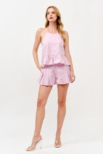 Load image into Gallery viewer, Halter Neck Ruffle Hem Top &amp; Pleated Shorts Set l ABED7736 I LILAC I SHIP 05/15/25
