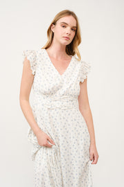 Floral Ruffle-Sleeve Midi Dress I ABED7744 I SHIP 03/31/25