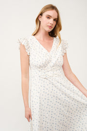 Floral Ruffle-Sleeve Midi Dress I ABED7744 I SHIP 03/31/25