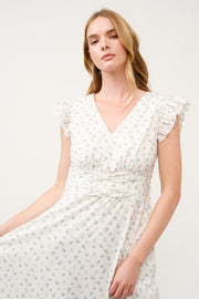 Floral Ruffle-Sleeve Midi Dress I ABED7744 I SHIP 03/31/25