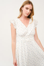 Floral Ruffle-Sleeve Midi Dress I ABED7744 I SHIP 03/31/25