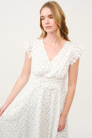 Floral Ruffle-Sleeve Midi Dress I ABED7744 I SHIP 03/31/25