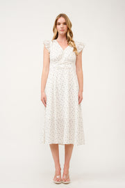 Floral Ruffle-Sleeve Midi Dress I ABED7744 I SHIP 03/31/25