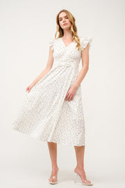 Floral Ruffle-Sleeve Midi Dress I ABED7744 I SHIP 03/31/25