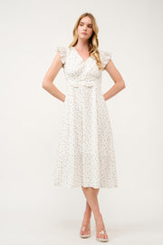 Floral Ruffle-Sleeve Midi Dress I ABED7744 I SHIP 03/31/25