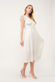 Floral Ruffle-Sleeve Midi Dress I ABED7744 I SHIP 03/31/25