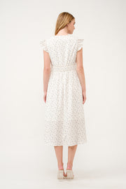 Floral Ruffle-Sleeve Midi Dress I ABED7744 I SHIP 03/31/25