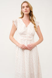 Floral Ruffle-Sleeve Midi Dress I ABED7744 I SHIP 03/31/25