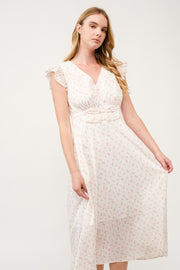 Floral Ruffle-Sleeve Midi Dress I ABED7744 I SHIP 03/31/25