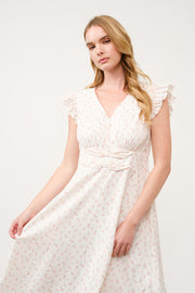 Floral Ruffle-Sleeve Midi Dress I ABED7744 I SHIP 03/31/25