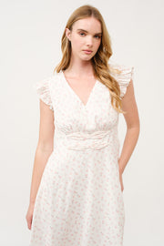 Floral Ruffle-Sleeve Midi Dress I ABED7744 I SHIP 03/31/25